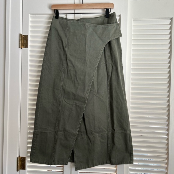 Apiece Apart Lahiri Wrap Skirt Thyme Green Cotton Midi Skirt Size 4 Straight - Picture 4 of 5